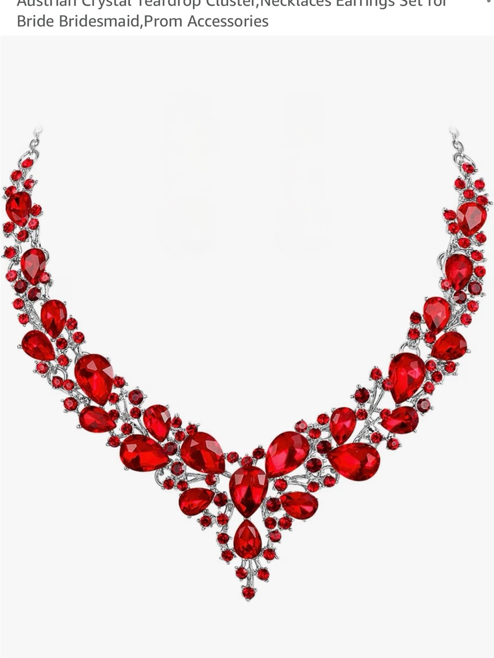Red Crystal Teardrop Statement Necklace - Women Jewelry